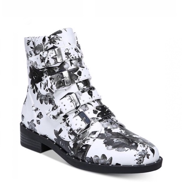 Bar III Shoes - Floral Buckle Straps Studded Combat Ankle Boots